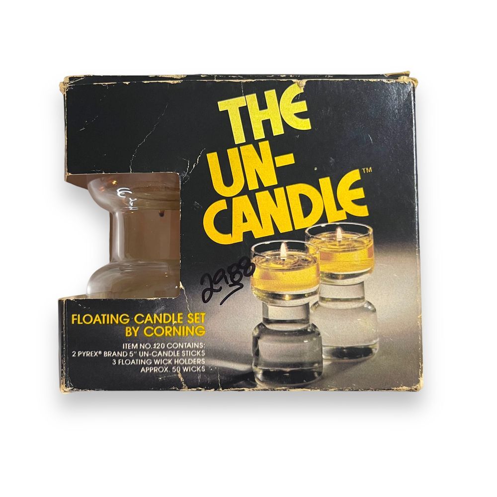 Corning #120 Retro 1976 Un-Candle Glass Pair w/ Wick Holders & 50 Wicks